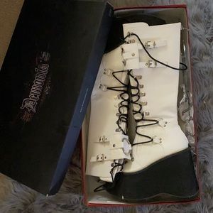 Demonia White Kera 200 Platform Knee Boots